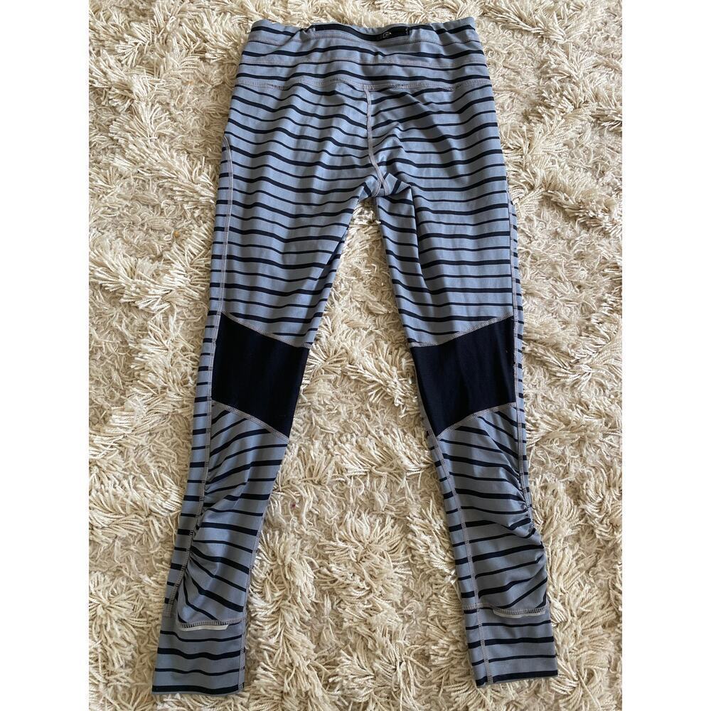 Athleta Striped High Waist Leggings Compression Mesh Knee Panels Workout Cardio